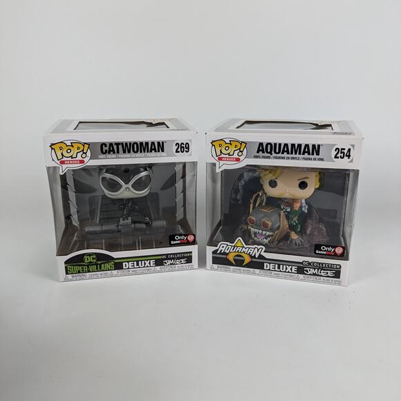 Funko Pop! Heroes Deluxe GameStop Exclusives DC Comics Catwoman 269 Aquaman 254 - Picture 1 of 16